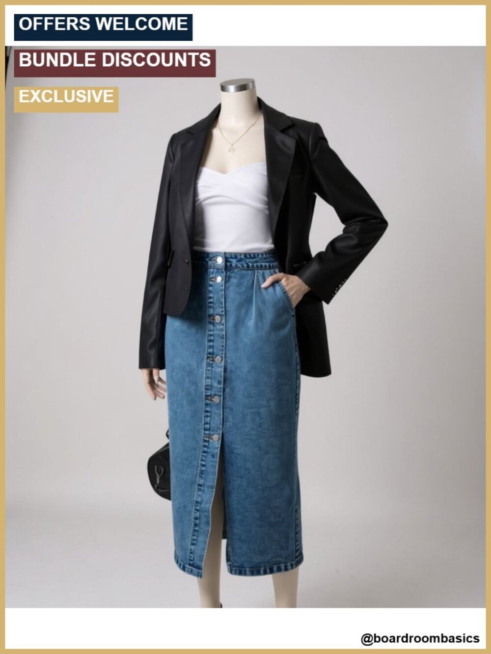 High Waisted Button Front A-Line Midi Denim Skirt with Slit